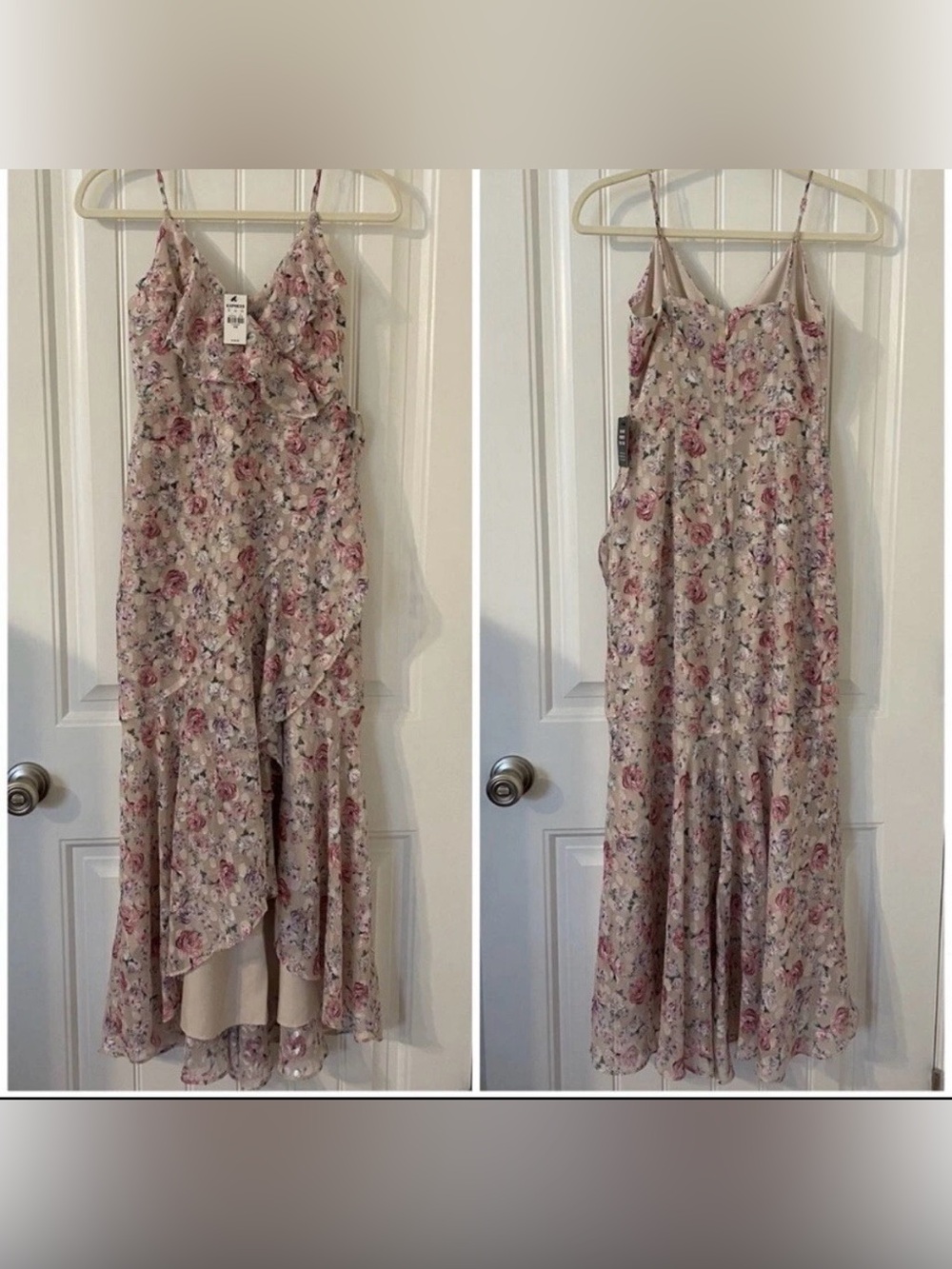 Express Floral Asymmetrical Slip Dress in Light Pink size L